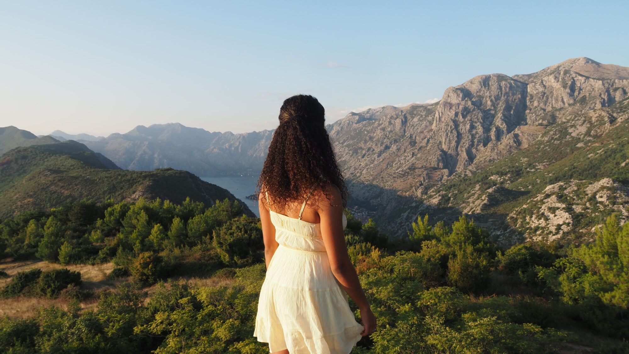 Montenegro sunset hiking view over the mountain of Bay of Kotor