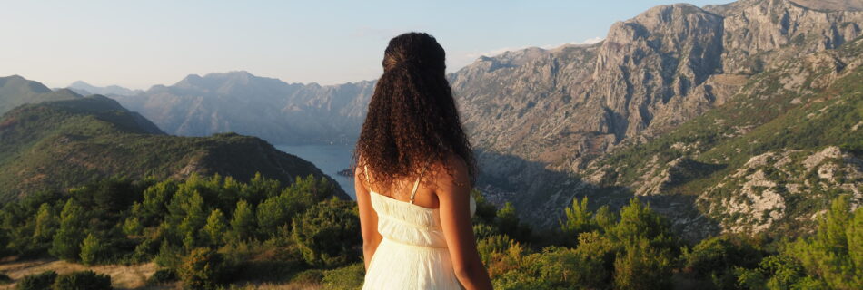 Montenegro sunset hiking view over the mountain of Bay of Kotor